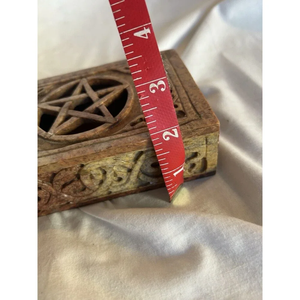 Pentagram Hand Carved Soap Stone Trinket Alter Box wiccan Celtic Marble